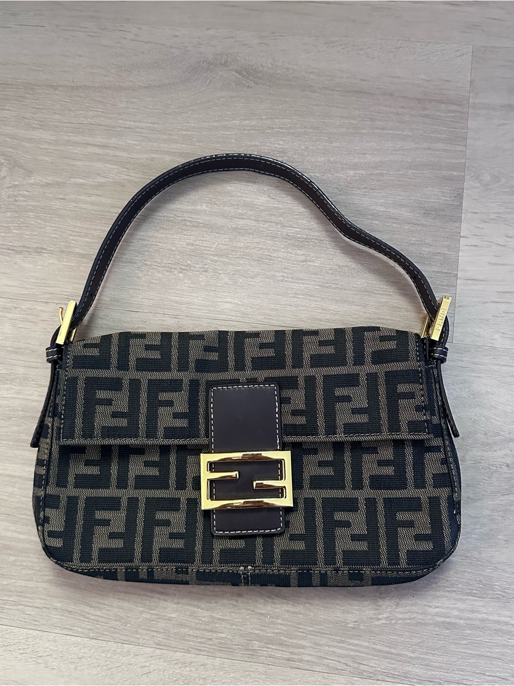 Fendi Black and Brown FF Zucca Canvas Baguette Shoulder Bag - Picture 2 of 4